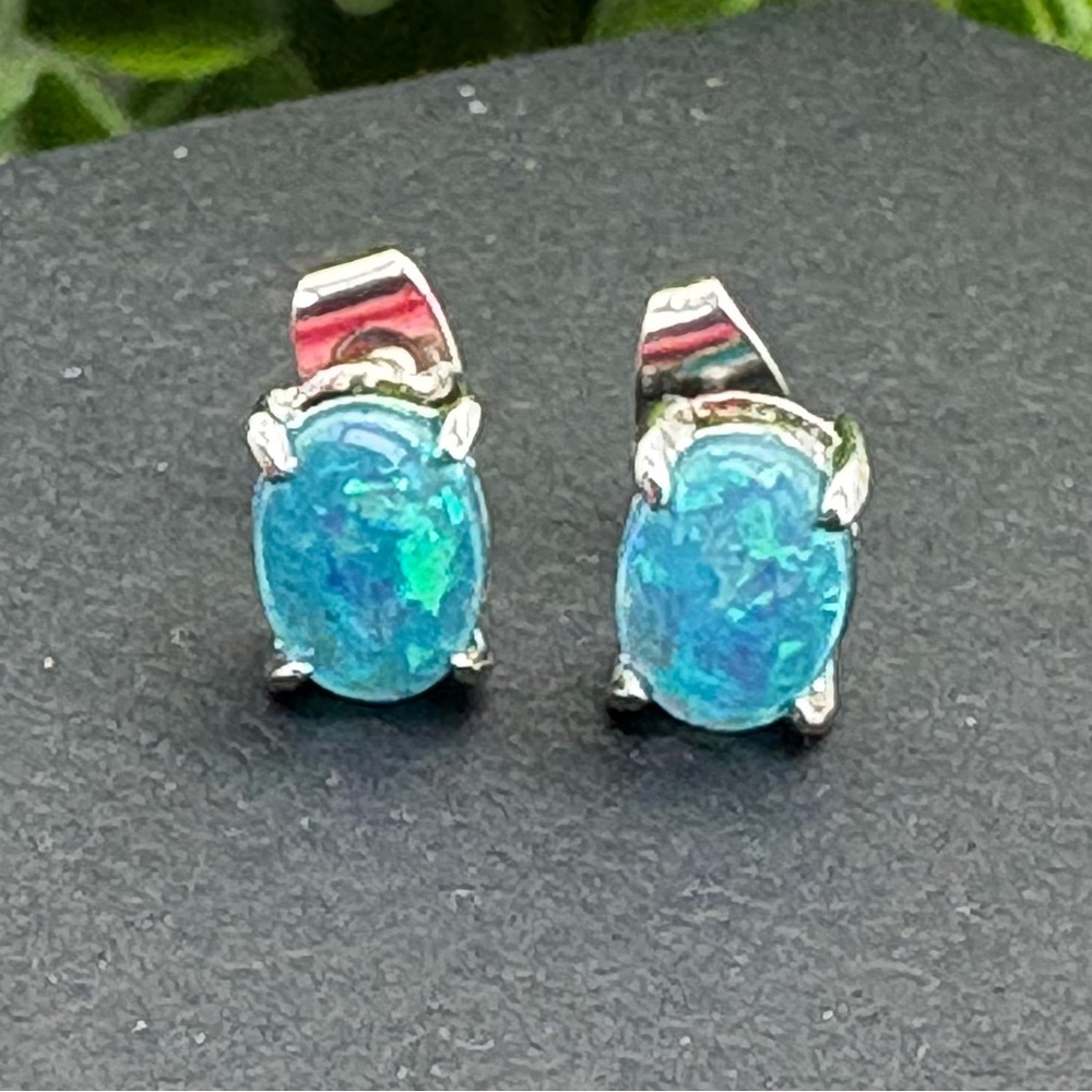 Elegant Blue Opal Stud Earrings